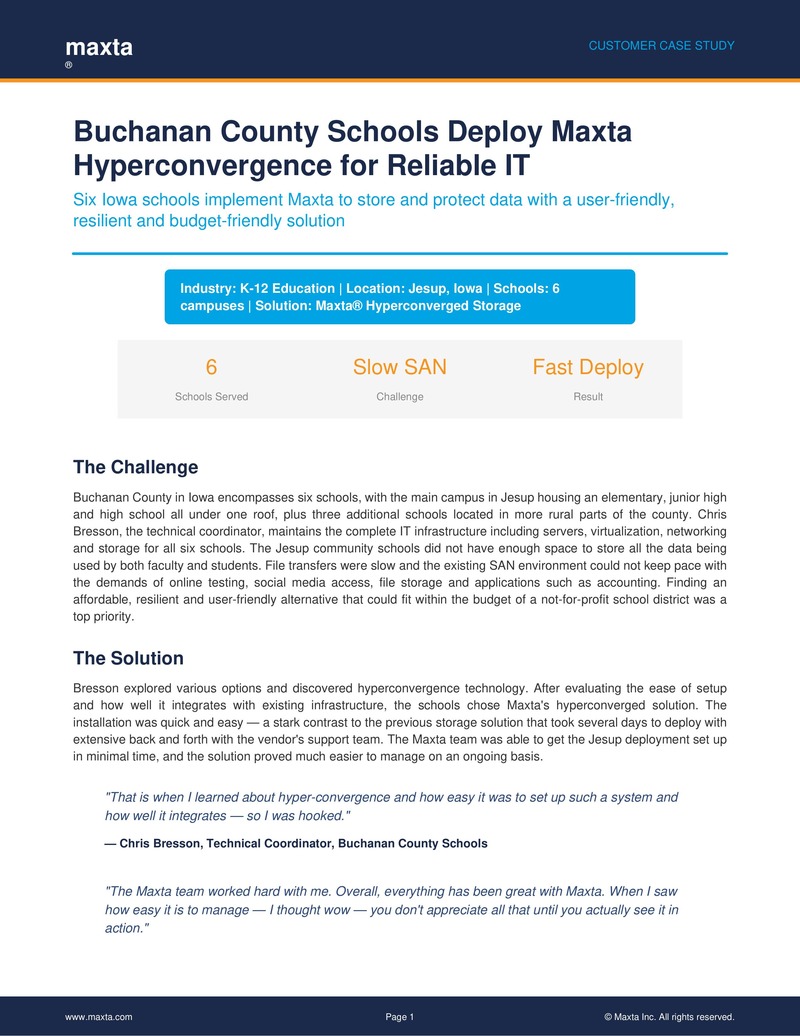 Buchanan County Schools Deploy Maxta Hyperconvergence for Reliable IT Infrastructure