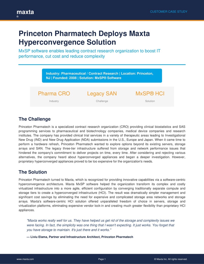 Princeton Pharmatech、Maxta ハイパーコンバージェンスで性能向上とコスト削減を実現