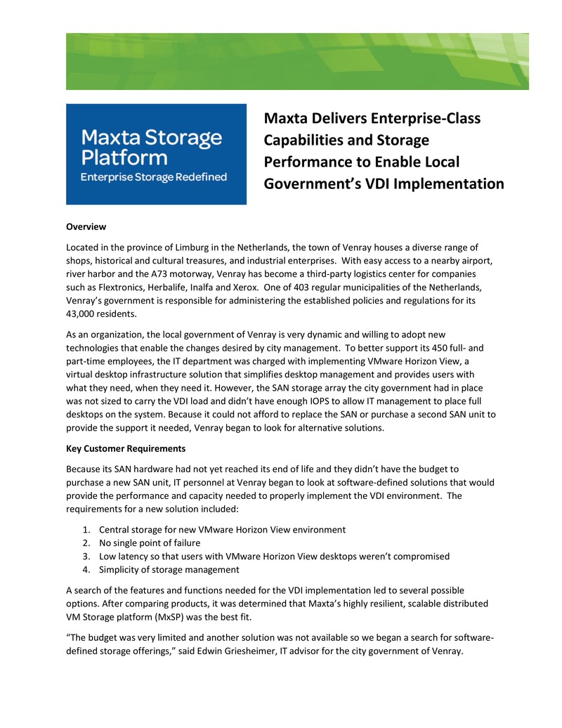 荷兰市政府使用Maxta存储平台实施VDI