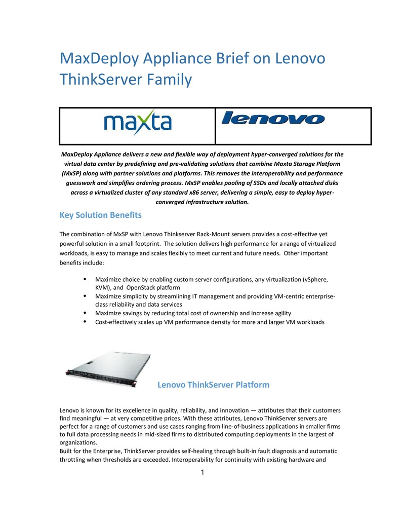 MaxDeploy Hyper-Converged Solution on Lenovo ThinkServer Platform