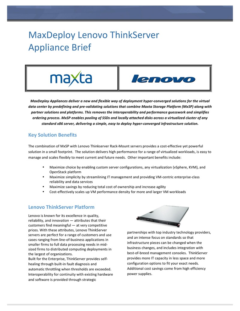 MaxDeploy Lenovo ThinkServer 超融合基礎設施解決方案