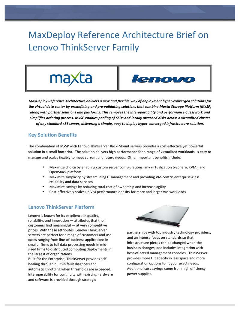 Lenovo ThinkServer プラットフォームにおける MaxDeploy リファレンスアーキテクチャ