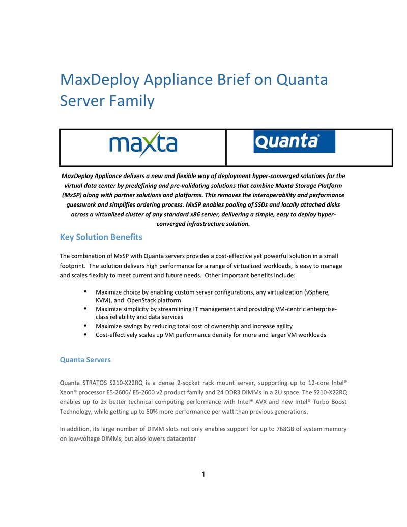 MaxDeploy 在 Quanta 伺服器平台上的超融合解決方案