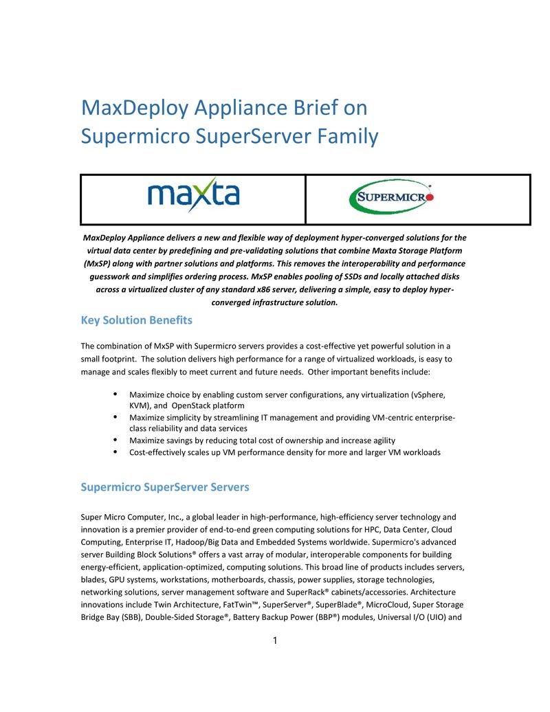 Supermicro SuperServer プラットフォーム上の MaxDeploy ハイパーコンバージドインフラストラクチャソリューション