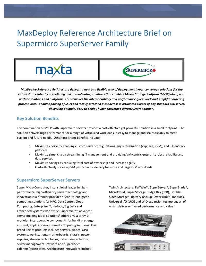 MaxDeploy Reference Architecture with Supermicro SuperServer for Hyper-Converged Infrastructure