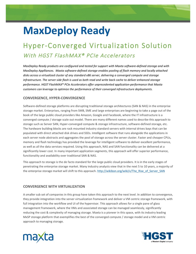 HGST FlashMAX PCIe アクセラレータを搭載した MaxDeploy Ready ハイパーコンバージド仮想化ソリューション