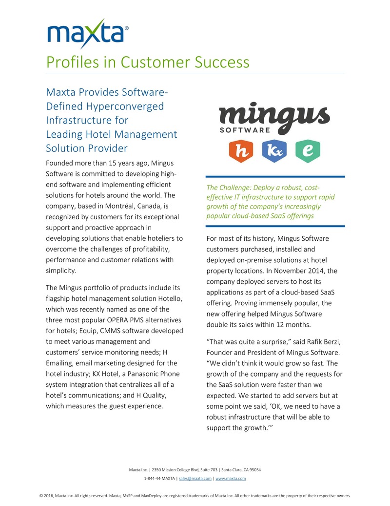 Mingus Software、Maxta ハイパーコンバージドインフラでSaaSの急成長を実現