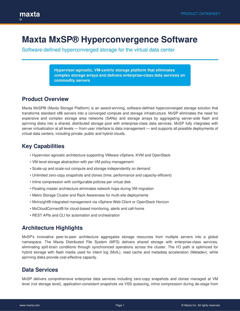 Maxta MxSP Hyperconvergence Software - Transform Servers into Converged Infrastructure