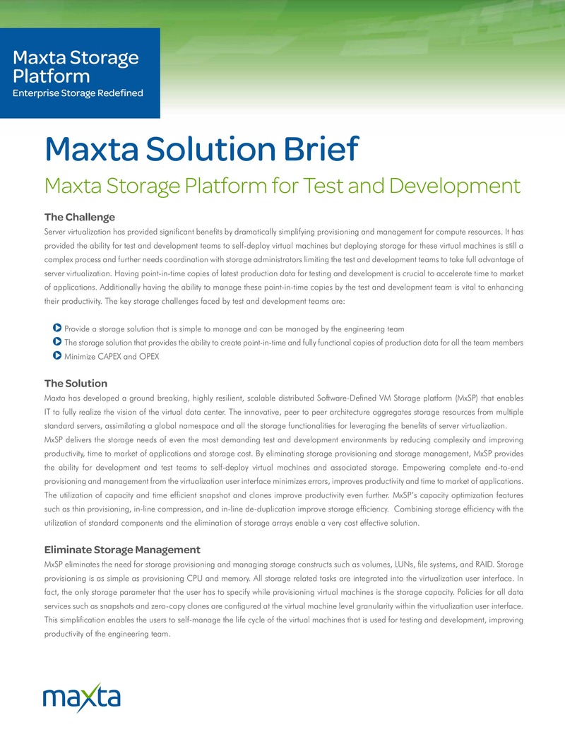テストおよび開発環境向けMaxtaストレージプラットフォーム