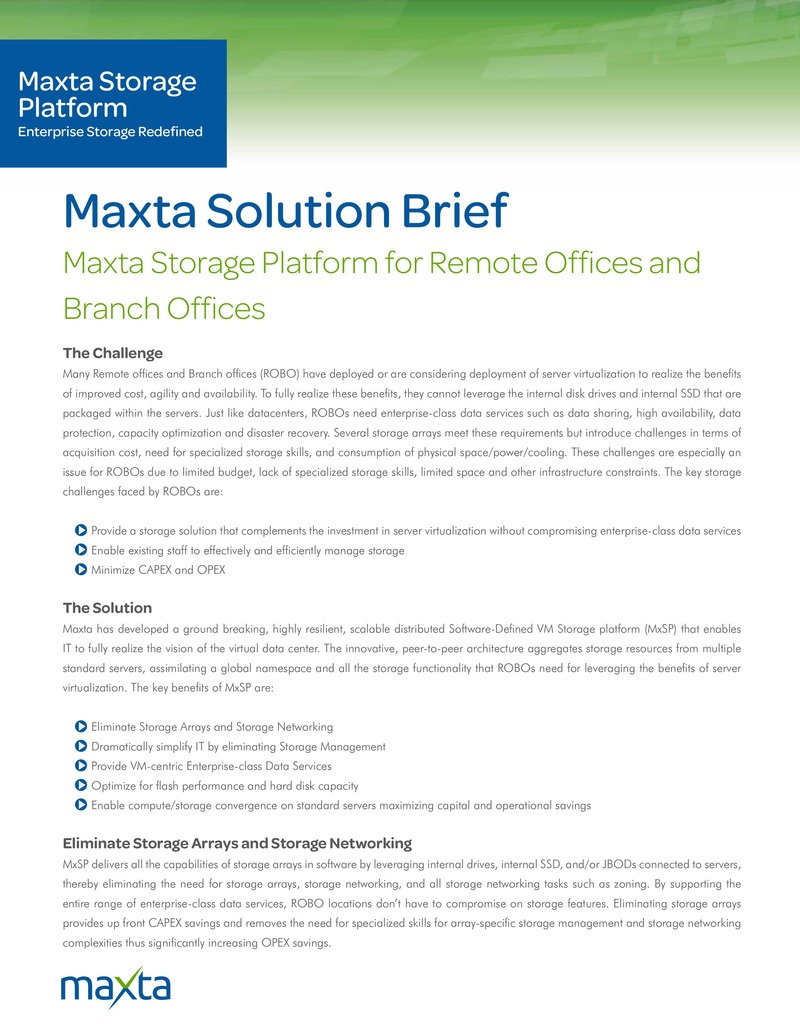 Maxta Storage Platform for Remote Offices and Branch Offices