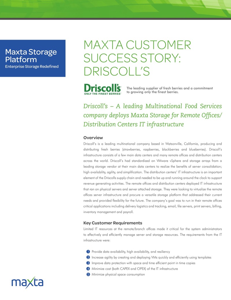 Driscoll's Deploys Maxta Storage Platform for Remote Office Infrastructure