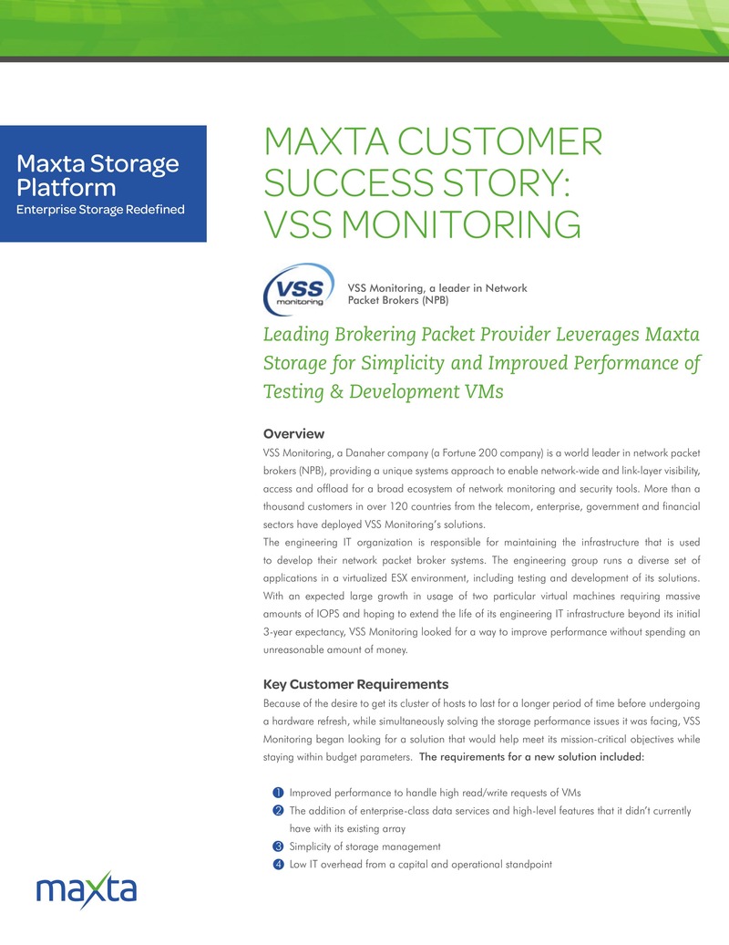VSS Monitoring Achieves 2X Performance Improvement with Maxta Storage Platform