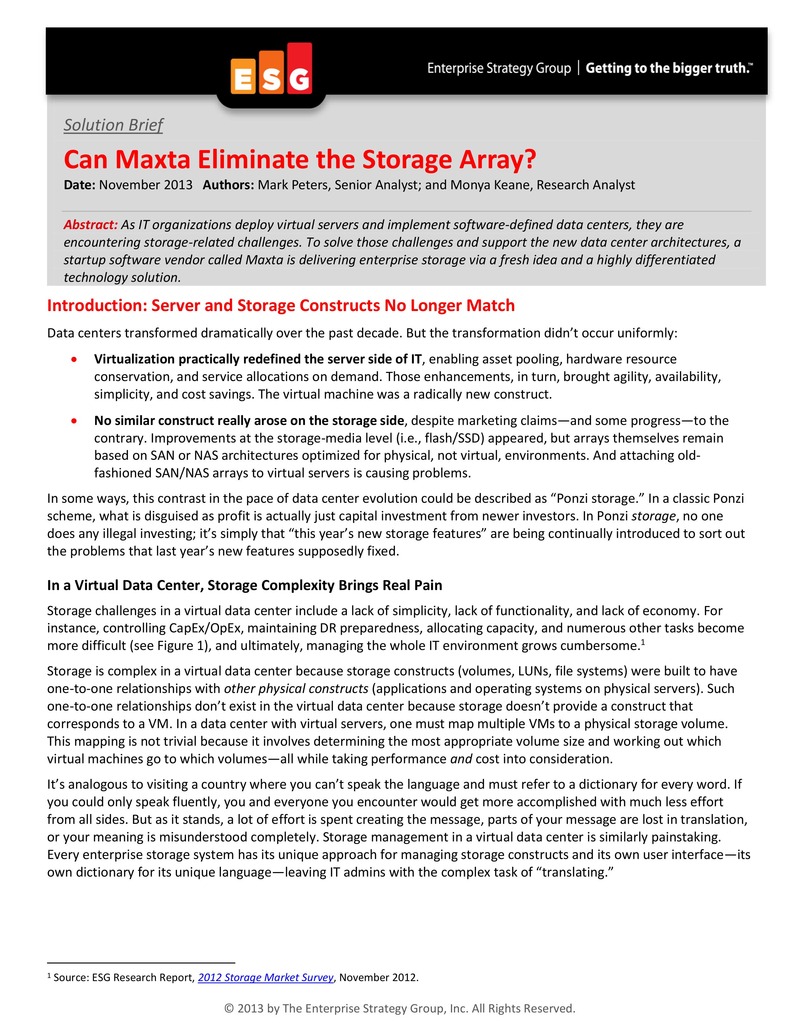 ESGブリーフ：Maxtaはストレージアレイを排除できるか？