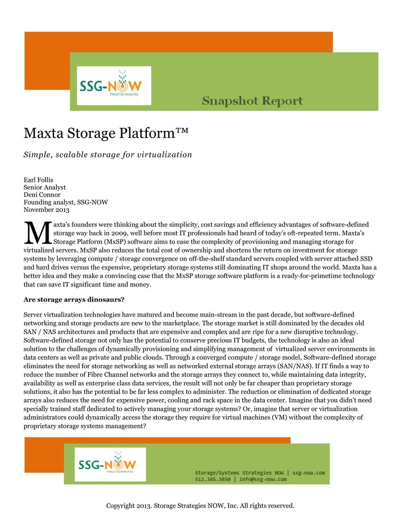 SSG-NOW Analyst Report: Maxta Storage Platform Delivers Software-Defined Storage Simplicity